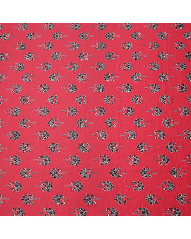 Crimson Red Cotton Lawn Fabric with Traditional Black Floral Booti Print, Width 110 Cms, Made in India-D23950