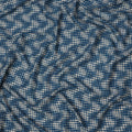 Indigo Blue Cotton Lawn Fabric with Abstract White Check Pattern Print, Width 110 Cms, Made in India-D23951