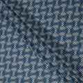 Indigo Blue Cotton Lawn Fabric with Abstract White Check Pattern Print, Width 110 Cms, Made in India-D23951