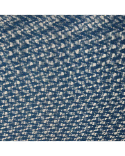 Indigo Blue Cotton Lawn Fabric with Abstract White Check Pattern Print, Width 110 Cms, Made in India-D23951