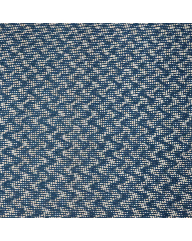 Indigo Blue Cotton Lawn Fabric with Abstract White Check Pattern Print, Width 110 Cms, Made in India-D23951