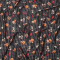 Black Grid Floral Printed Cotton Lawn Fabric with Rose and Marigold Motifs, 110 Cms Width, Made in India-D23952