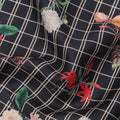 Black Grid Floral Printed Cotton Lawn Fabric with Rose and Marigold Motifs, 110 Cms Width, Made in India-D23952
