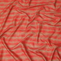 Beige Base Red Hand-Drawn Stripe Printed Cotton Lawn Fabric, 110 Cms Width, Made in India-D23953