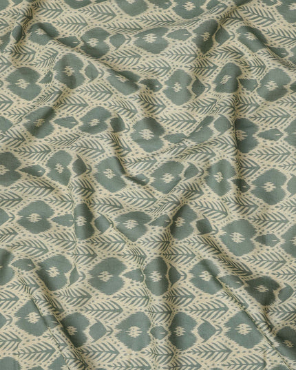 Sage Green Ikat Inspired Geometric Printed Cotton Lawn Fabric, 110 Cms Width, Made in India-D23954