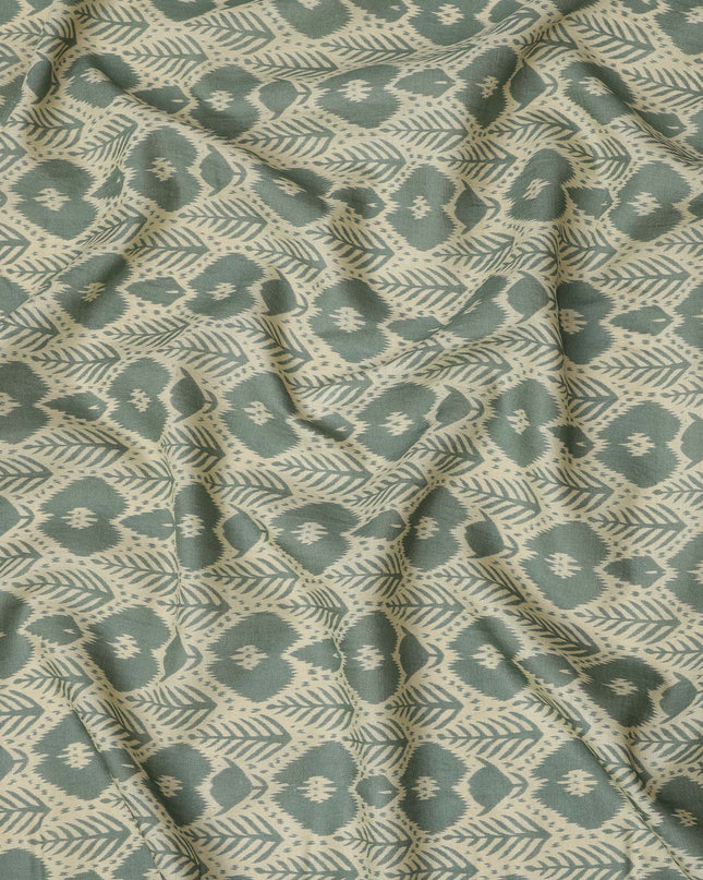 Sage Green Ikat Inspired Geometric Printed Cotton Lawn Fabric, 110 Cms Width, Made in India-D23954
