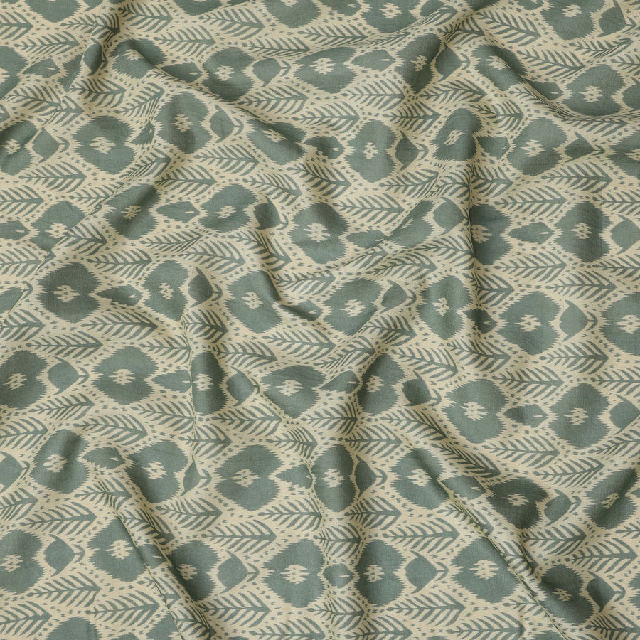 Sage Green Ikat Inspired Geometric Printed Cotton Lawn Fabric, 110 Cms Width, Made in India-D23954