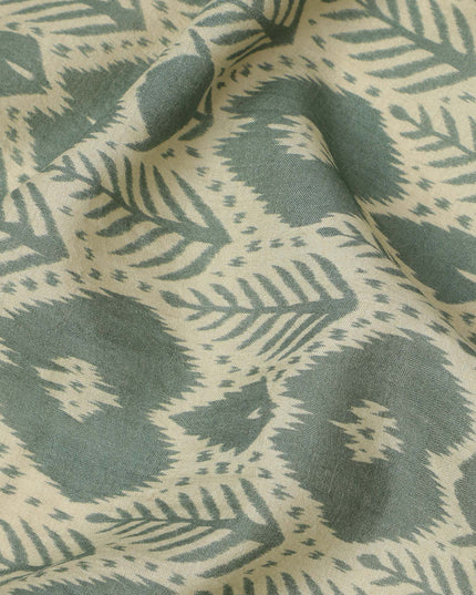 Sage Green Ikat Inspired Geometric Printed Cotton Lawn Fabric, 110 Cms Width, Made in India-D23954