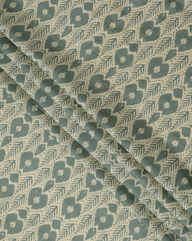 Sage Green Ikat Inspired Geometric Printed Cotton Lawn Fabric, 110 Cms Width, Made in India-D23954