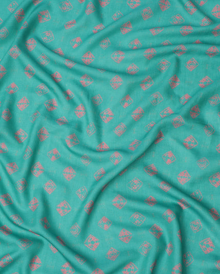 Turquoise Blue Abstract Motif Printed Cotton Lawn Fabric with Pink Accents, 110 Cms Width, Made in India-D23955