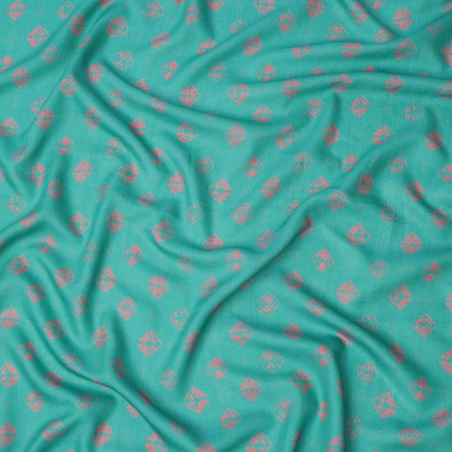 Turquoise Blue Abstract Motif Printed Cotton Lawn Fabric with Pink Accents, 110 Cms Width, Made in India-D23955