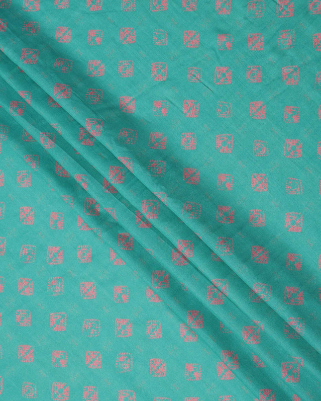 Turquoise Blue Abstract Motif Printed Cotton Lawn Fabric with Pink Accents, 110 Cms Width, Made in India-D23955