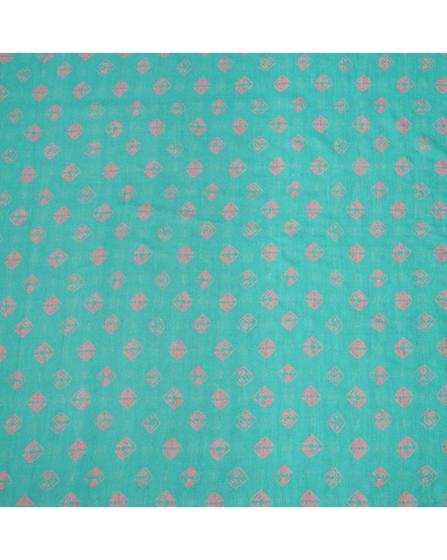 Turquoise Blue Abstract Motif Printed Cotton Lawn Fabric with Pink Accents, 110 Cms Width, Made in India-D23955