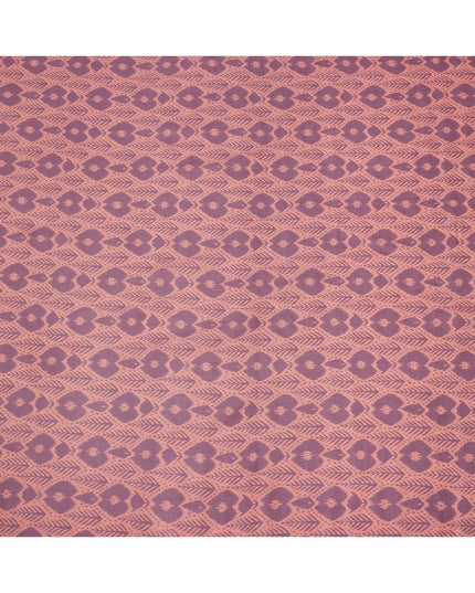 Peach Base Mauve Ikat Inspired Geometric Printed Cotton Lawn Fabric, 110 Cms Width, Made in India-D23956
