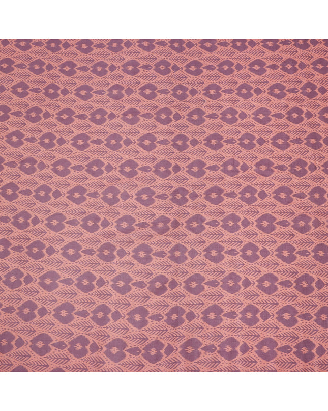 Peach Base Mauve Ikat Inspired Geometric Printed Cotton Lawn Fabric, 110 Cms Width, Made in India-D23956