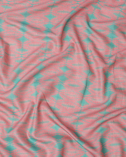 Coral Pink and Aqua Green Abstract Shibori Style Printed Cotton Lawn Fabric, 110 Cms Width, Made in India-D23957