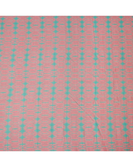 Coral Pink and Aqua Green Abstract Shibori Style Printed Cotton Lawn Fabric, 110 Cms Width, Made in India-D23957