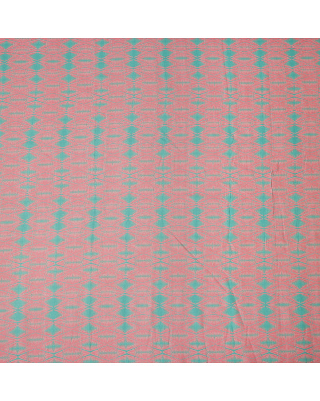 Coral Pink and Aqua Green Abstract Shibori Style Printed Cotton Lawn Fabric, 110 Cms Width, Made in India-D23957