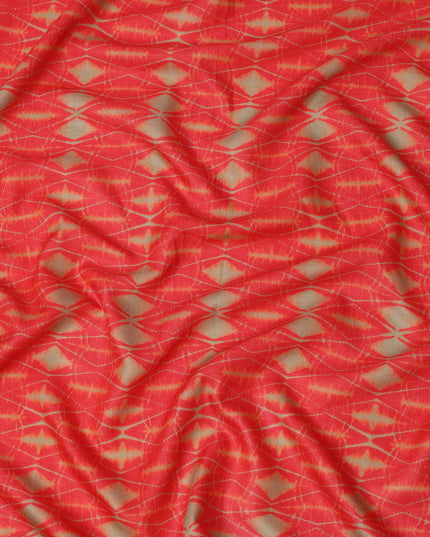 Fiery Red and Beige Shibori Style Abstract Printed Cotton Lawn Fabric, 110 Cms Width, Made in India-D23958