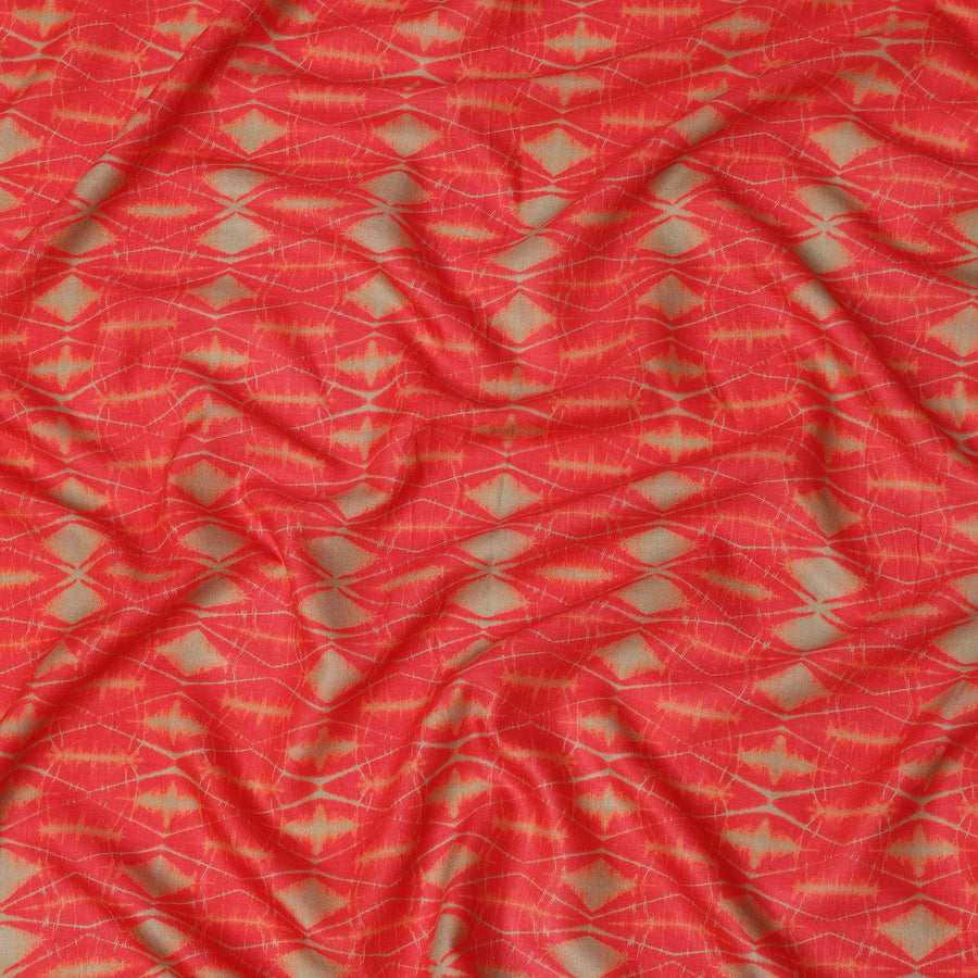 Fiery Red and Beige Shibori Style Abstract Printed Cotton Lawn Fabric, 110 Cms Width, Made in India-D23958