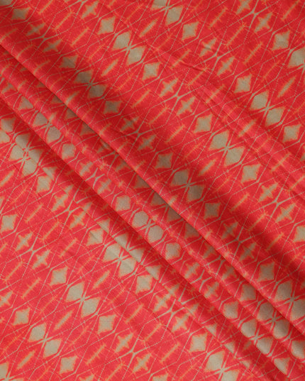 Fiery Red and Beige Shibori Style Abstract Printed Cotton Lawn Fabric, 110 Cms Width, Made in India-D23958
