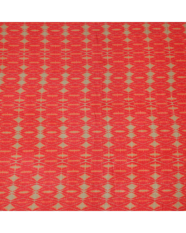 Fiery Red and Beige Shibori Style Abstract Printed Cotton Lawn Fabric, 110 Cms Width, Made in India-D23958