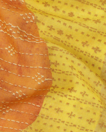 Yellow and Orange Cotton Lawn Fabric with Abstract Patch Print, 140 Cms Width, Made in India-D24155 Regal Fabrics