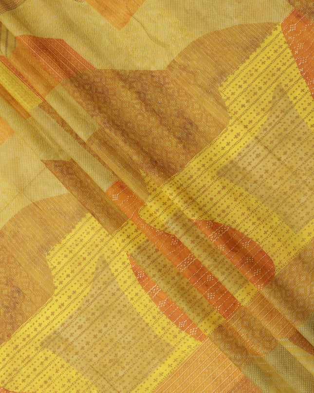 Yellow and Orange Cotton Lawn Fabric with Abstract Patch Print, 140 Cms Width, Made in India-D24155 Regal Fabrics