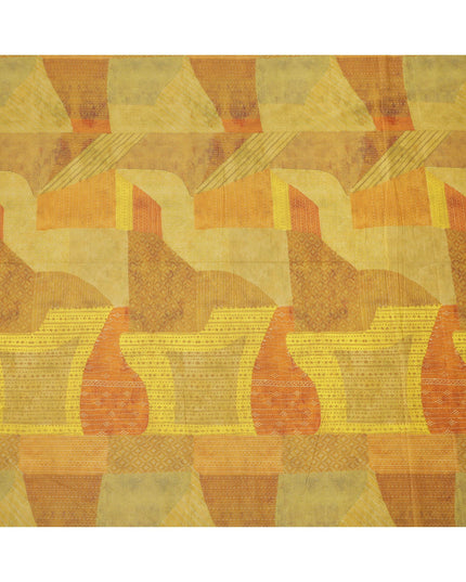 Yellow and Orange Cotton Lawn Fabric with Abstract Patch Print, 140 Cms Width, Made in India-D24155 Regal Fabrics