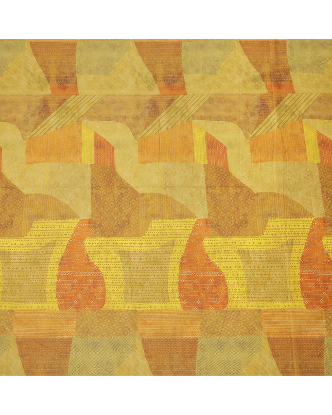 Yellow and Orange Cotton Lawn Fabric with Abstract Patch Print, 140 Cms Width, Made in India-D24155 Regal Fabrics