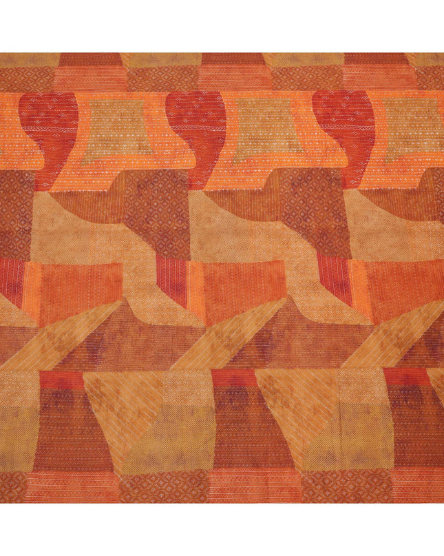 Rust Orange and Red Cotton Lawn Fabric with Abstract Patch Print, 140 Cms Width, Made in India-D24156