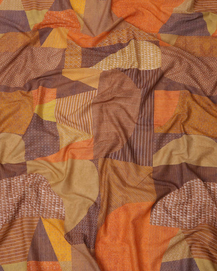 Rust Brown and Orange Cotton Lawn Fabric with Patch Print Design, 140 Cms Width, Made in India-D24158