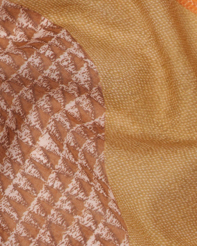 Rust Brown and Orange Cotton Lawn Fabric with Patch Print Design, 140 Cms Width, Made in India-D24158