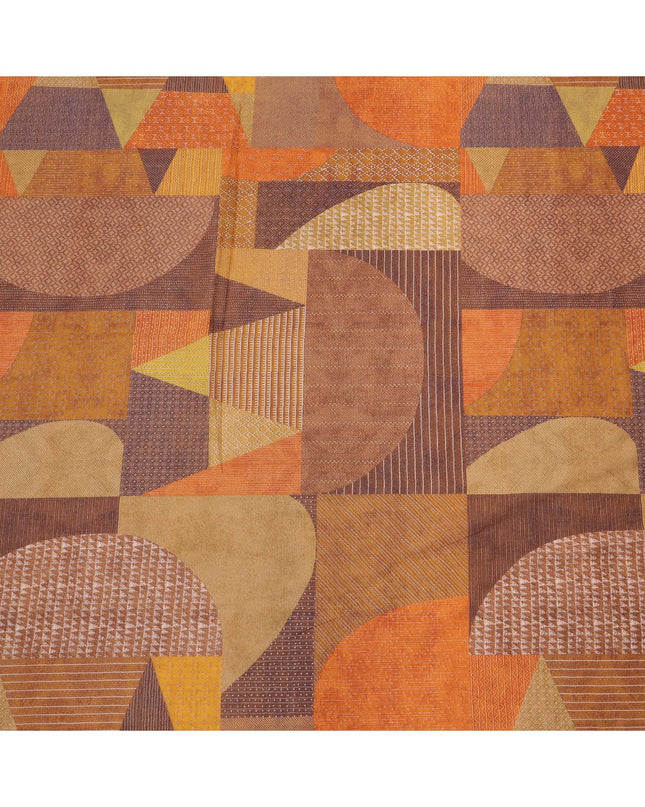 Rust Brown and Orange Cotton Lawn Fabric with Patch Print Design, 140 Cms Width, Made in India-D24158