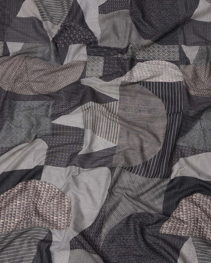 Charcoal Grey and Black Cotton Lawn Fabric with Contemporary Patch Print, 140 Cms Width, Made in India-D24159
