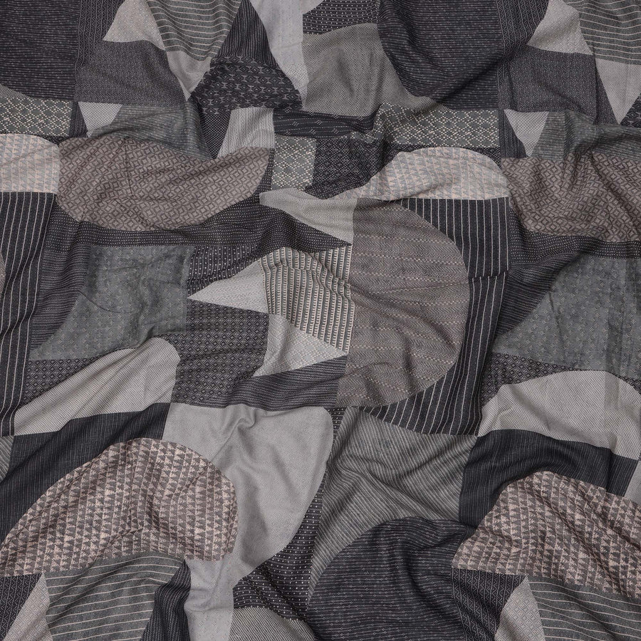 Charcoal Grey and Black Cotton Lawn Fabric with Contemporary Patch Print, 140 Cms Width, Made in India-D24159