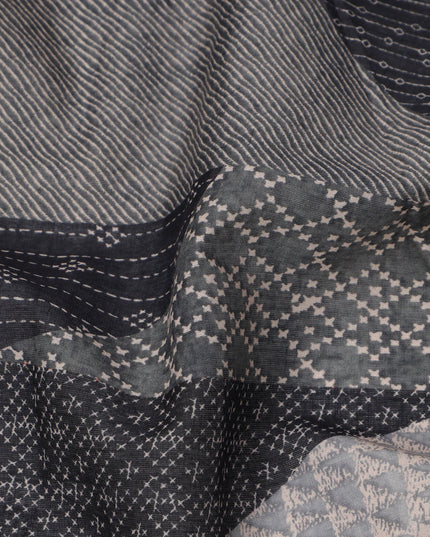 Charcoal Grey and Black Cotton Lawn Fabric with Contemporary Patch Print, 140 Cms Width, Made in India-D24159