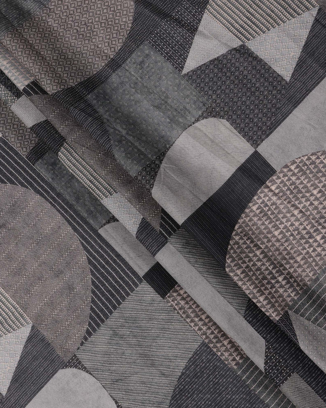 Charcoal Grey and Black Cotton Lawn Fabric with Contemporary Patch Print, 140 Cms Width, Made in India-D24159