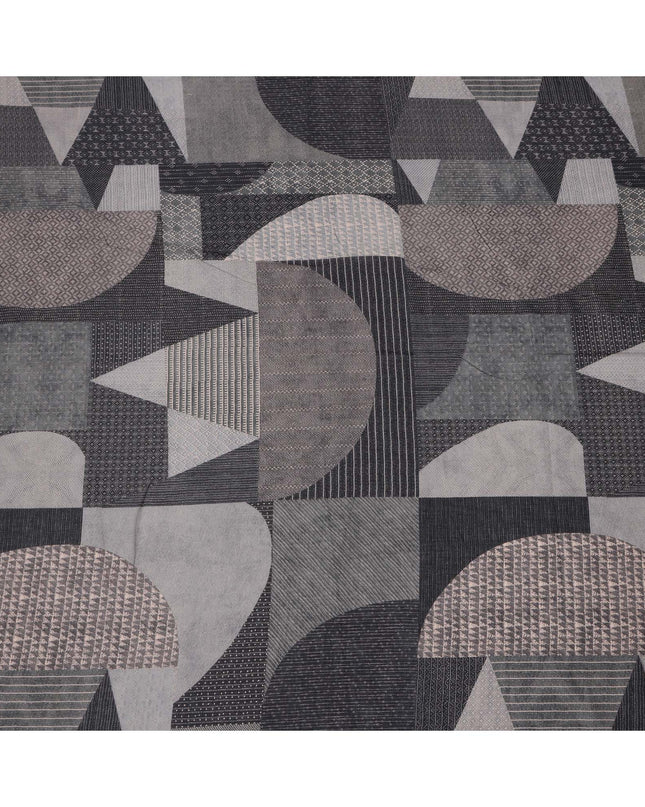 Charcoal Grey and Black Cotton Lawn Fabric with Contemporary Patch Print, 140 Cms Width, Made in India-D24159