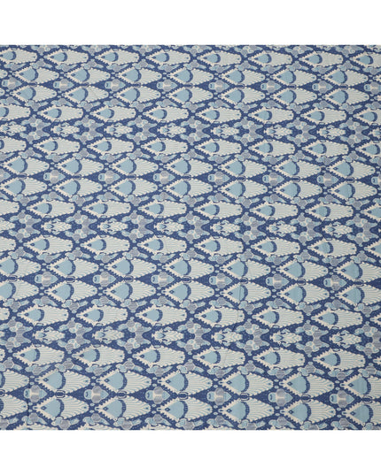 Powder Blue and Indigo Cotton Lawn Fabric with Abstract Bell Motif Print, 140 Cms Width, Made in India-D24161 Regal Fabrics