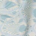 Ivory and Sky Blue Cotton Lawn Fabric with Abstract Bell Motif Print, 140 Cms Width, Made in India-D24162