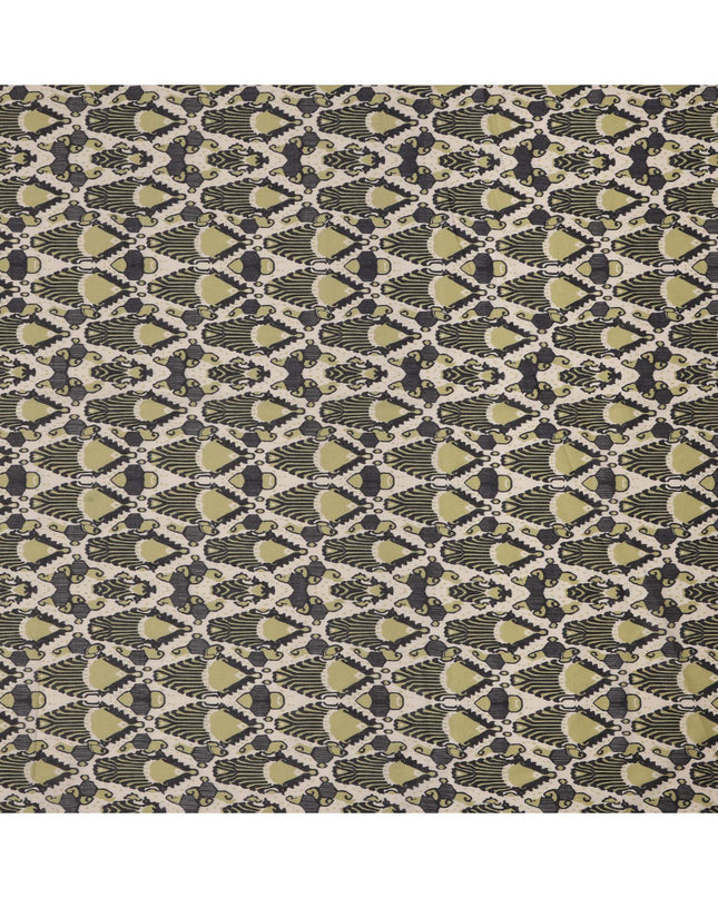 Olive Green and Charcoal Cotton Lawn Fabric with Abstract Bell Motif Print, 140 Cms Width, Made in India-D24163
