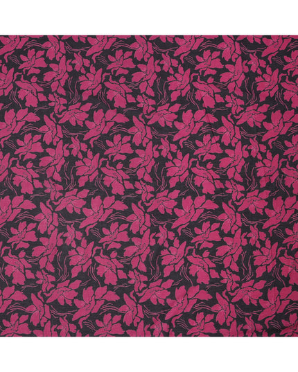 Black and Magenta Cotton Lawn Fabric with Bold Floral Print, 140 Cms Width, Made in India-D24164