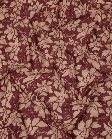 Maroon and Beige Cotton Lawn Fabric with Floral Print, 140 Cms Width, Made in India-D24165
