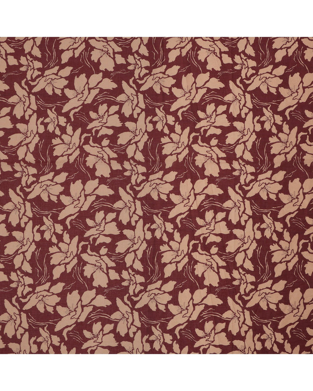 Maroon and Beige Cotton Lawn Fabric with Floral Print, 140 Cms Width, Made in India-D24165
