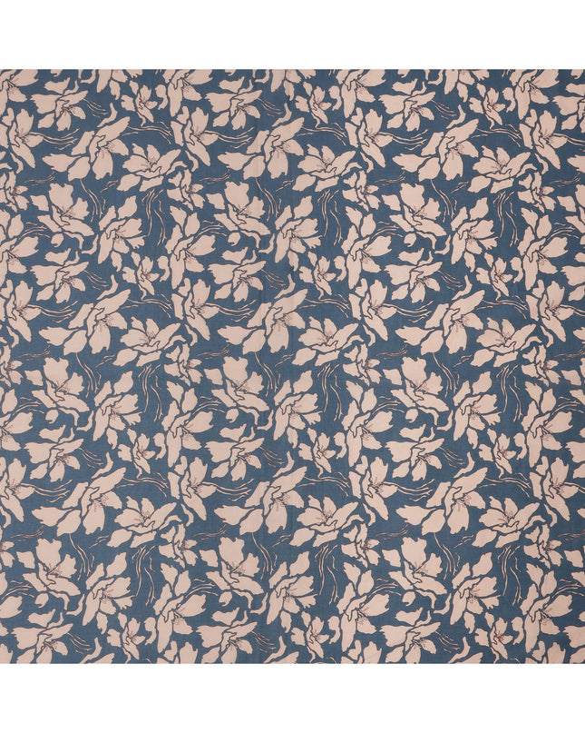 Slate Blue and Beige Cotton Lawn Fabric with Floral Print, 140 Cms Width, Made in India-D24166 Regal Fabrics