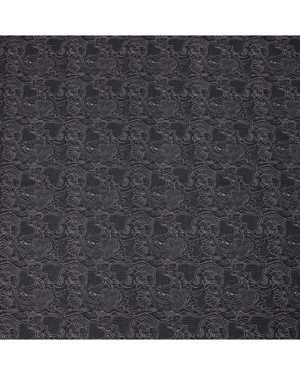 Charcoal Black Cotton Lawn Fabric with Abstract Leaf Print, 140 Cms Width, Made in India-D24167