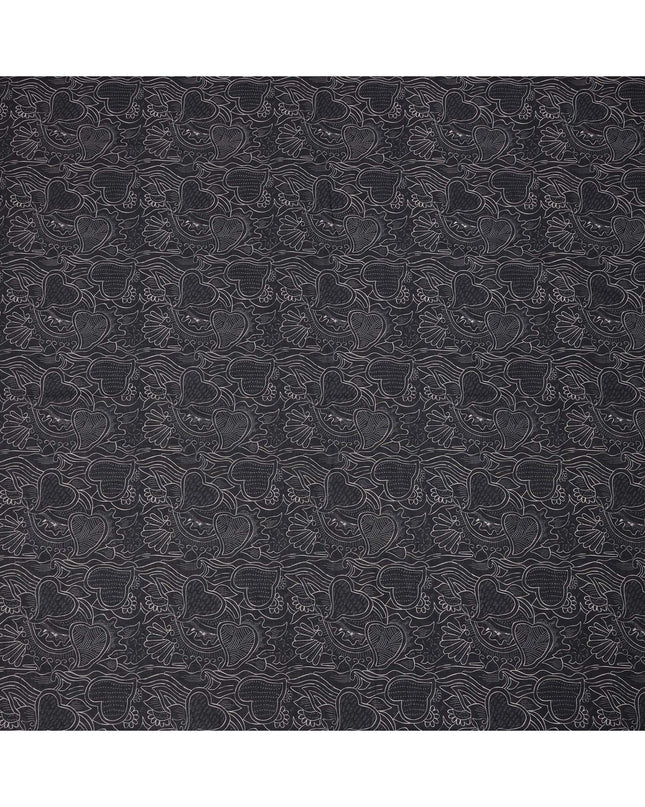 Charcoal Black Cotton Lawn Fabric with Abstract Leaf Print, 140 Cms Width, Made in India-D24167
