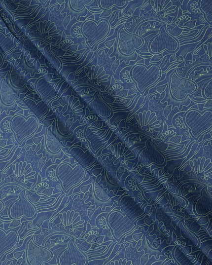 Midnight Blue Cotton Lawn Fabric with Sea Green Abstract Floral Print, 140 Cms Width, Made in India-D24168