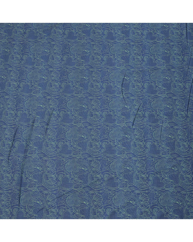 Midnight Blue Cotton Lawn Fabric with Sea Green Abstract Floral Print, 140 Cms Width, Made in India-D24168
